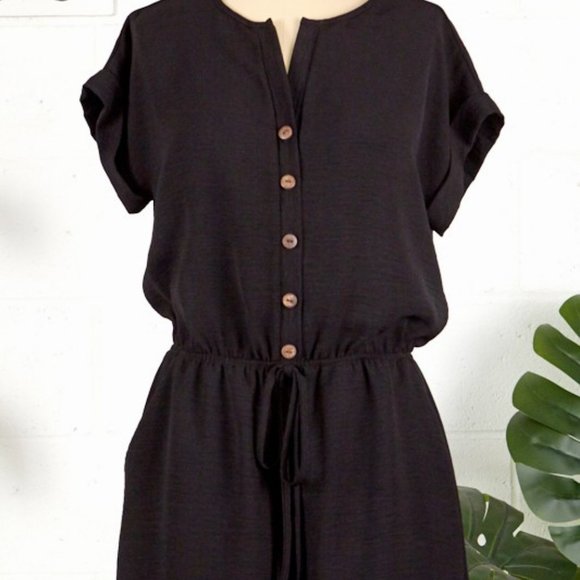 Pants - Black Short Sleeve Polyester shorts Romper